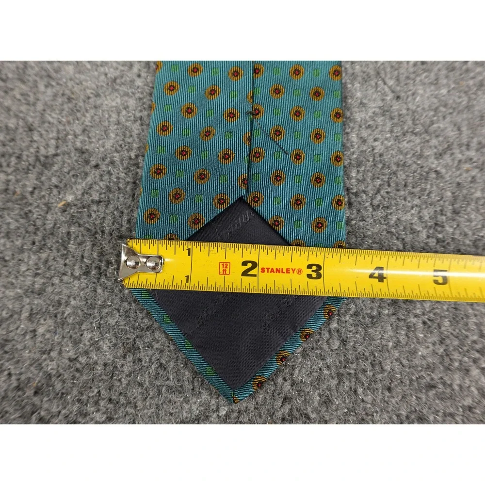 Luciano Barbera Silk Tie Mens OS Teal Blue Geometric Medallion Good Italy 3.5in‎
